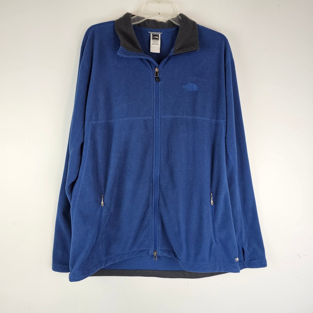 The North Face Mens XXL Blue Full Zip Fleece Jacket Mock Neck Pockets